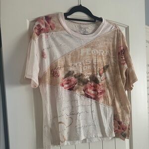 Pilcro Pink and Cream Floral Tee. Size Small
